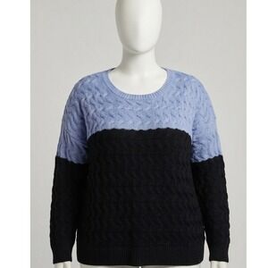 Fashion Avenue Womens 3X Colorblock Cable Knit Sweater Blue Black Crew Neck NWT